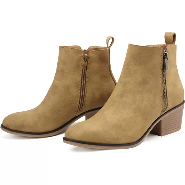JABASIC Women Ankle Boots Side Zipper Booties Low Heel Dress BootsTan Nubuck