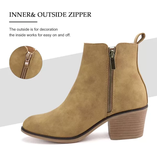 JABASIC Women Ankle Boots Side Zipper Booties Low Heel Dress BootsTan Nubuck