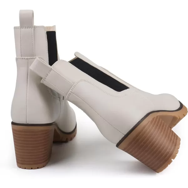 JABASIC Women Casual Ankle Booties Block Heel Slip On Chelsea BootsWhite