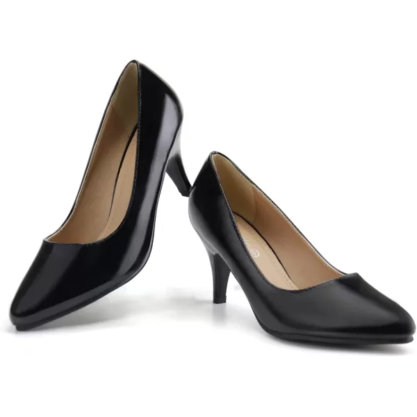 JABASIC Women Low Heel Dress Pump Shoes Pointed Toe Office ShoesBlackPatent