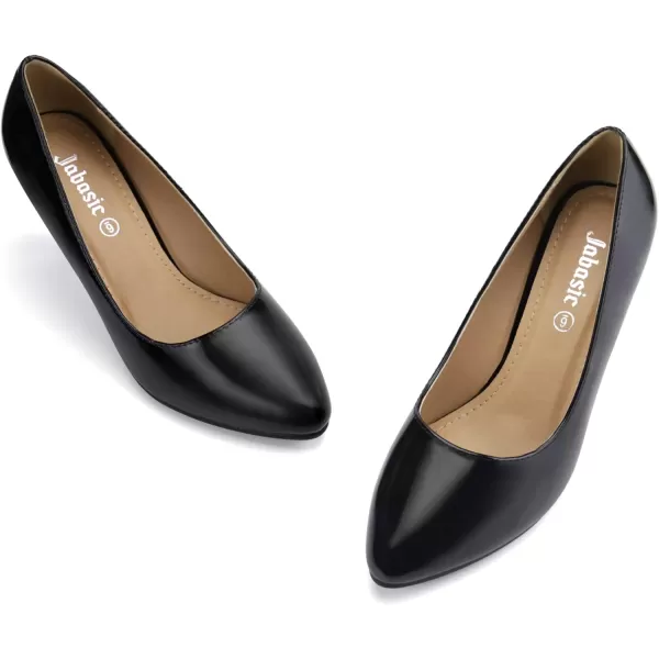 JABASIC Women Low Heel Dress Pump Shoes Pointed Toe Office ShoesBlackPatent