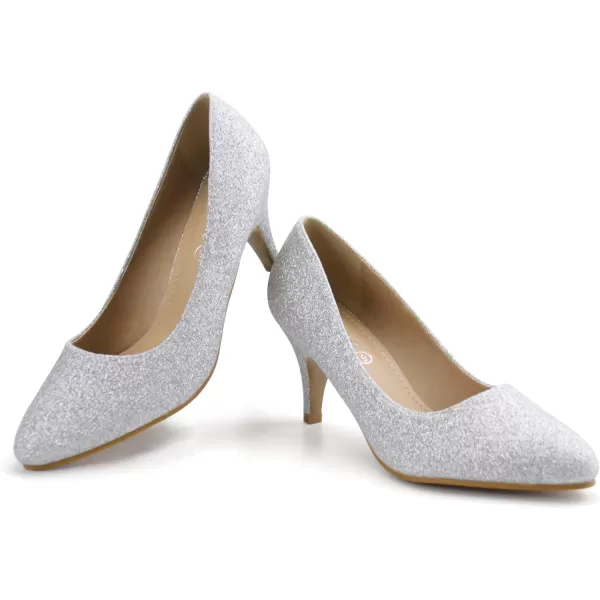 JABASIC Women Low Heel Dress Pump Shoes Pointed Toe Office ShoesSilver