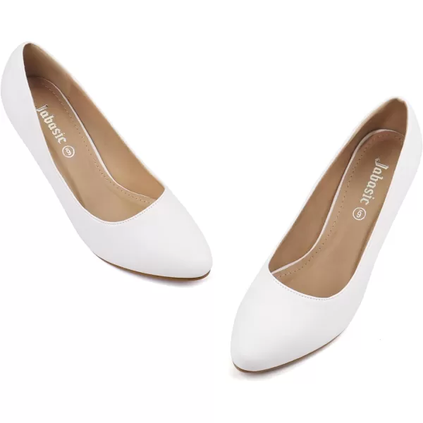 JABASIC Women Low Heel Dress Pump Shoes Pointed Toe Office ShoesWhite