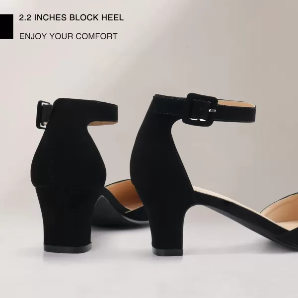 JABASIC Women Pointed Toe Low Chunky Heels Pump Shoes Closed Toe Ankle Strap Heeled SandalsBlack