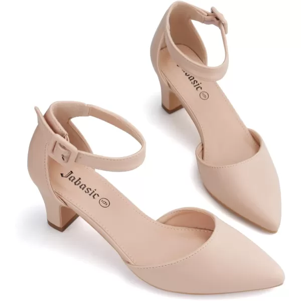 JABASIC Women Pointed Toe Low Chunky Heels Pump Shoes Closed Toe Ankle Strap Heeled SandalsNude