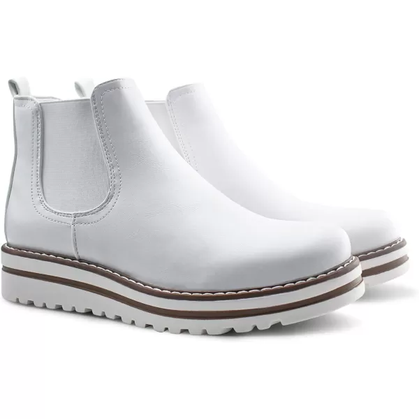 JABASIC Womens Chelsea Elastic Ankle Boots Waterproof Flat BootsWhite