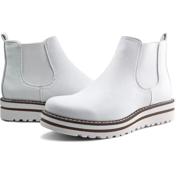 JABASIC Womens Chelsea Elastic Ankle Boots Waterproof Flat BootsWhite