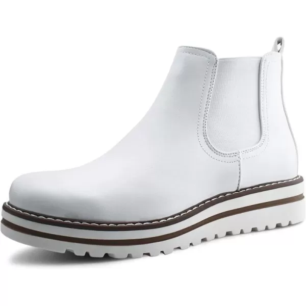 JABASIC Womens Chelsea Elastic Ankle Boots Waterproof Flat BootsWhite