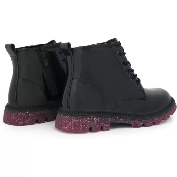 JABASIC Girls Ankle Boots Kids Laceup Glittery Combat Work BootBlack