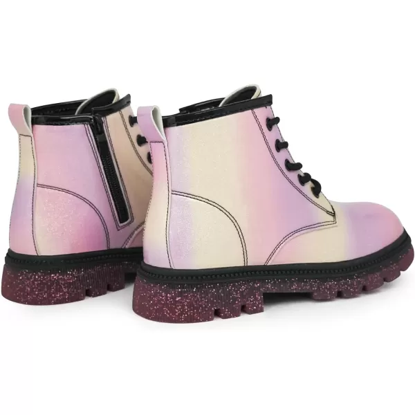 JABASIC Girls Ankle Boots Kids Laceup Glittery Combat Work BootPink