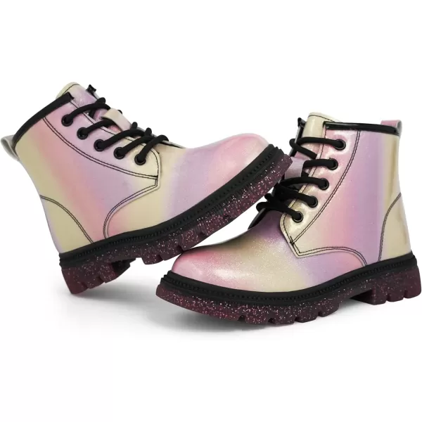 JABASIC Girls Ankle Boots Kids Laceup Glittery Combat Work BootPink