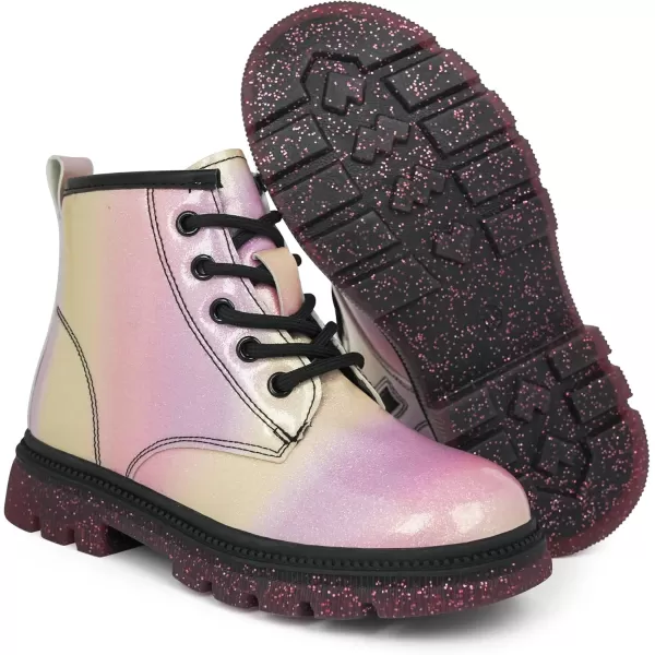 JABASIC Girls Ankle Boots Kids Laceup Glittery Combat Work BootPink