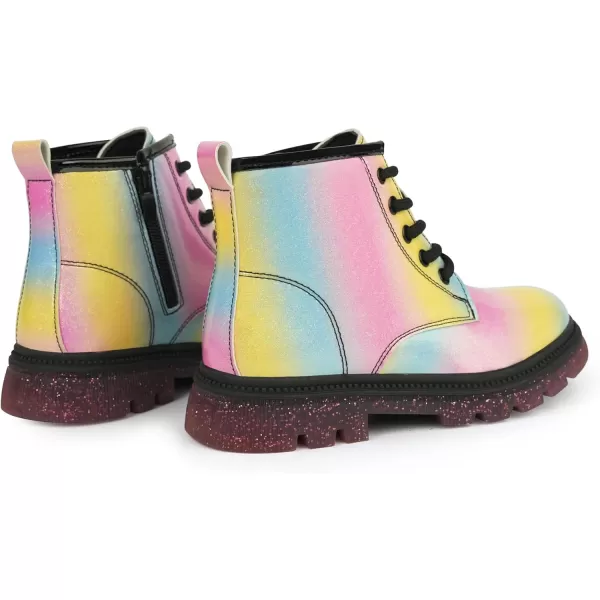 JABASIC Girls Ankle Boots Kids Laceup Glittery Combat Work BootRainbow