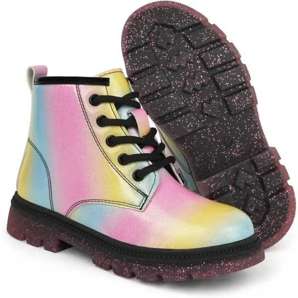 JABASIC Girls Ankle Boots Kids Laceup Glittery Combat Work BootRainbow