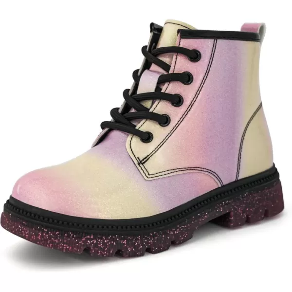 JABASIC Girls Ankle Boots Kids Laceup Glittery Combat Work BootPink