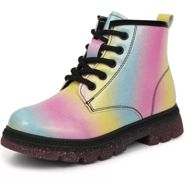 JABASIC Girls Ankle Boots Kids Laceup Glittery Combat Work BootRainbow