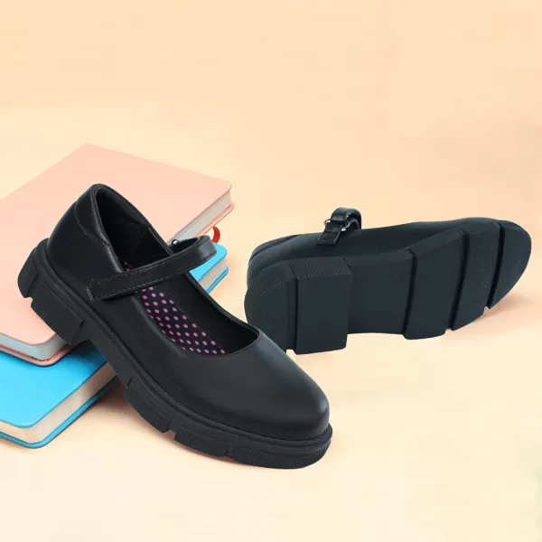 JABASIC Girls School Uniform Shoes Comfortable Mary Jane FlatsBlack