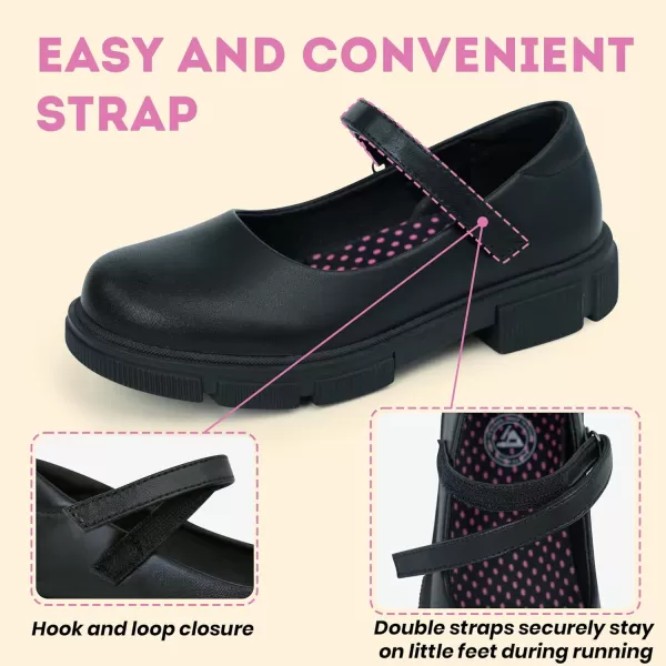 JABASIC Girls School Uniform Shoes Comfortable Mary Jane FlatsBlack