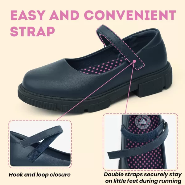 JABASIC Girls School Uniform Shoes Comfortable Mary Jane FlatsNavy