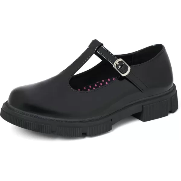 JABASIC Girls School Uniform Dress Shoes TStrap Mary Jane FlatsBlack