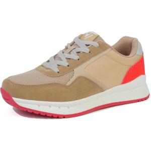 imageJABASIC Women Fashion Sneakers Breathable LaceUp Tennis Running Shoes Comfortable Walking ShoesKhakiPink
