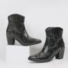 imageJABASIC Women Western Cowboy Ankle Boots Low Cowgirl Boots with Zipper Short Pointed Toe BootiesBlack