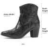 imageJABASIC Women Western Cowboy Ankle Boots Low Cowgirl Boots with Zipper Short Pointed Toe BootiesBlack