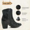 imageJABASIC Women Western Cowboy Ankle Boots Low Cowgirl Boots with Zipper Short Pointed Toe BootiesBlack