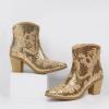 imageJABASIC Women Western Cowboy Ankle Boots Low Cowgirl Boots with Zipper Short Pointed Toe BootiesGold