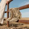 imageJABASIC Women Western Cowboy Ankle Boots Low Cowgirl Boots with Zipper Short Pointed Toe BootiesGold
