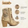 imageJABASIC Women Western Cowboy Ankle Boots Low Cowgirl Boots with Zipper Short Pointed Toe BootiesGold
