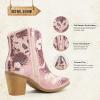 imageJABASIC Women Western Cowboy Ankle Boots Low Cowgirl Boots with Zipper Short Pointed Toe BootiesPink