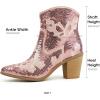imageJABASIC Women Western Cowboy Ankle Boots Low Cowgirl Boots with Zipper Short Pointed Toe BootiesPink