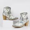 imageJABASIC Women Western Cowboy Ankle Boots Low Cowgirl Boots with Zipper Short Pointed Toe BootiesWhite
