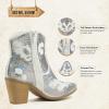 imageJABASIC Women Western Cowboy Ankle Boots Low Cowgirl Boots with Zipper Short Pointed Toe BootiesWhite