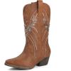 imageJABASIC Womens Mid Calf Western Cowboy Boots Pointed Toe Sequin Embroidered Chunky Heel Cowgirl BootiesBrown