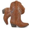 imageJABASIC Womens Mid Calf Western Cowboy Boots Pointed Toe Sequin Embroidered Chunky Heel Cowgirl BootiesBrown