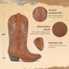 imageJABASIC Womens Mid Calf Western Cowboy Boots Pointed Toe Sequin Embroidered Chunky Heel Cowgirl BootiesBrown