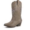 imageJABASIC Womens Mid Calf Western Cowboy Boots Pointed Toe Sequin Embroidered Chunky Heel Cowgirl BootiesKhaki