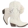 imageJABASIC Womens Mid Calf Western Cowboy Boots Pointed Toe Sequin Embroidered Chunky Heel Cowgirl BootiesWhite