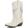 imageJABASIC Womens Mid Calf Western Cowboy Boots Pointed Toe Sequin Embroidered Chunky Heel Cowgirl BootiesWhite