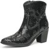 imageJABASIC Women Western Cowboy Ankle Boots Low Cowgirl Boots with Zipper Short Pointed Toe BootiesBlack