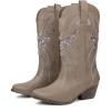 imageJABASIC Womens Mid Calf Western Cowboy Boots Pointed Toe Sequin Embroidered Chunky Heel Cowgirl BootiesKhaki