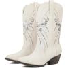 imageJABASIC Womens Mid Calf Western Cowboy Boots Pointed Toe Sequin Embroidered Chunky Heel Cowgirl BootiesWhite