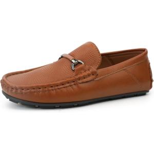 imageJABASIC Kids Penny Loafer Casual SlipOn Moccasin Flats Boys Dress ShoesTan