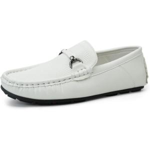 imageJABASIC Kids Penny Loafer Casual SlipOn Moccasin Flats Boys Dress ShoesWhite