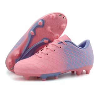 imageJABASIC Kids Outdoor Soccer Cleats Athletic Firm Ground Football ShoesPink Purple