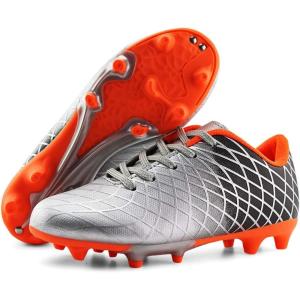 imageJABASIC Kids Outdoor Soccer Cleats Athletic Firm Ground Football ShoesSilver