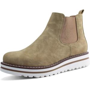 imageJABASIC Womens Chelsea Elastic Ankle Boots Waterproof Flat BootsTan