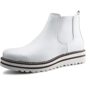 imageJABASIC Womens Chelsea Elastic Ankle Boots Waterproof Flat BootsWhite